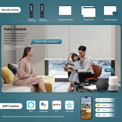 Vista 3 de Persianas enrollables inteligentes, persianas enrollables con cable 1% de apertura, compatibles con Google Home Alexa, persianas automáticas 1%