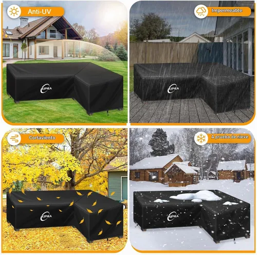 Vista 6 de Kipiea Funda para Sofá Seccional en Forma de L para Patio, Tela Oxford Resistente 420D, Funda Seccional para Exteriores con 6 Hebillas a Prueba
