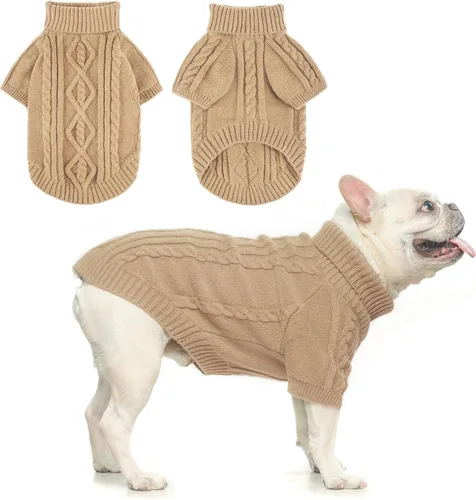 Vista 34 de BEAUTYZOO Suéteres de perro para perros pequeños, ropa de punto con agujero Pompones beige