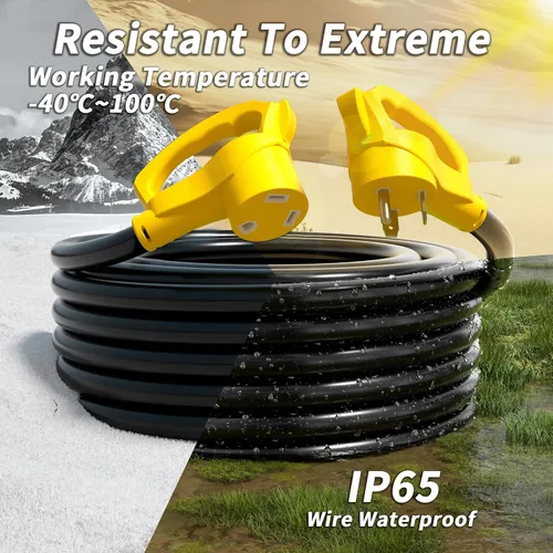 Vista 4 de PlugSaf - Cable de extensión para caravana de 15 pies y 30 amperios para exteriores, 10AWG 125V 3750W STW, color amarillo NEMA TT-30P/R, Flexible