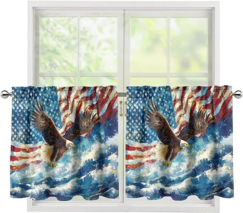 Vista 39 de God Bssing You Tier Curtains for July 4Th 2026 27.5x24 2 Panels Light Filtering Half Window Rod Pocket for Kitchen/Bathroom