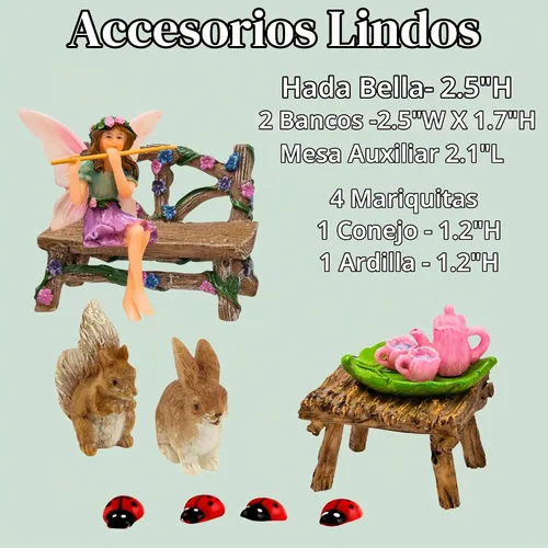 Vista 4 de Jardín de hadas – Accesorios y miniatura con figuras de jardín de hada (14 unidades) – Suministros de Pretmanns