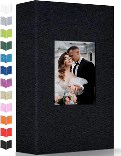 Vista 10 de Álbum de fotos Artfeel 4x6 con 100 bolsillos, álbumes de fotos deslizables, libro de memorias con cubierta de lino y ventana frontal, libro de fotos