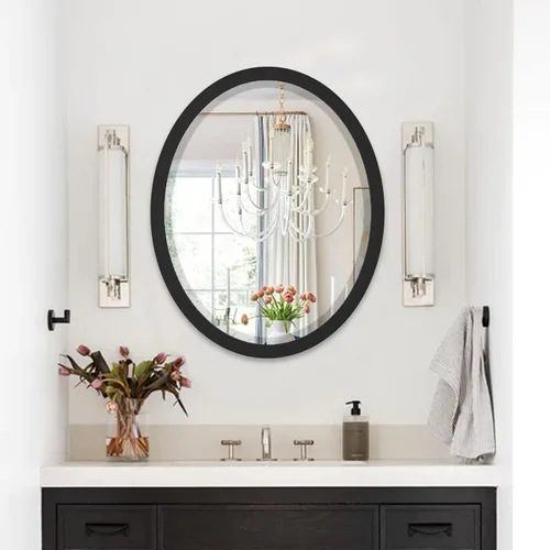 Vista 3 de LYYYXGYP Espejo de pared ovalado de 23 x 29 pulgadas, marco de metal negro mate, espejos decorativos para montaje en pared, para tocador, baño