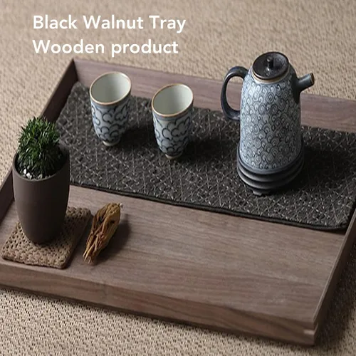 Vista 5 de Bandeja de madera de nogal negro, bandejas rectangulares de madera para servir, bandeja grande de madera oscura, bandeja decorativa rectangular
