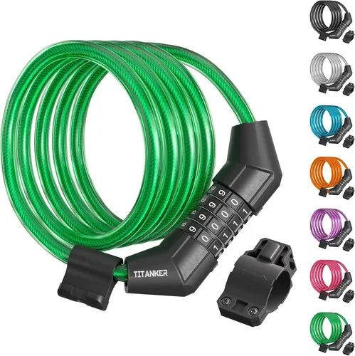 Vista 9 de Titanker Cable de bloqueo de bicicleta, bloqueo de cable de bicicleta de 4 pies, bloqueo de bicicleta autoenrollable básico para niños, combinación