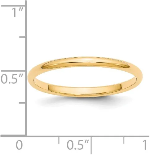Vista 4 de Sólido 14K Amarillo Oro 2mm clásico redondeadas boda banda anillo, oro amarillo, 10, HR020-10