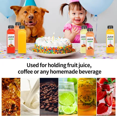 Vista 7 de 24 botellas de plástico de 16 onzas con tapas, botellas de jugo con tapas, recipientes reutilizables y claros para bebidas como leche, batidos, jugo