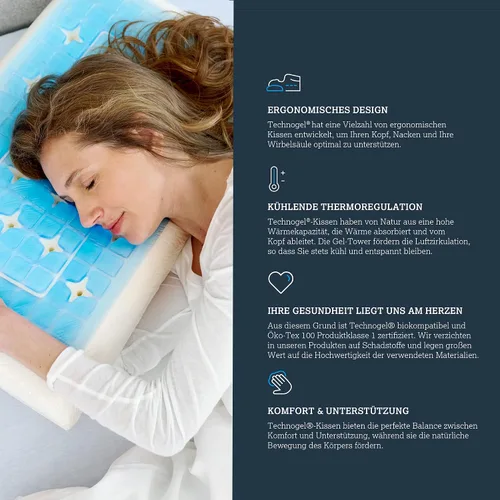 Vista 8 de Technogel Anatomic - Almohada de gel refrescante – Cojín ergonómico de gel con ajuste cervical de doble nivel (5.5 y 4.5 pulgadas), núcleo de espuma