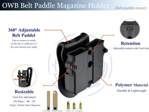 Vista 2 de Porta revistas doble, 0.354 in 0.394 in .40 .45 bolsa de revista de pila simple y doble, funda universal para revistas para Glock/Sig