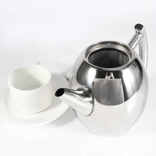 Vista 9 de Tetera para café, tetera de acero inoxidable, tetera con filtro, de gran capacidad, tetera pulida para el hogar, hotel, cafetería, bar, restaurante