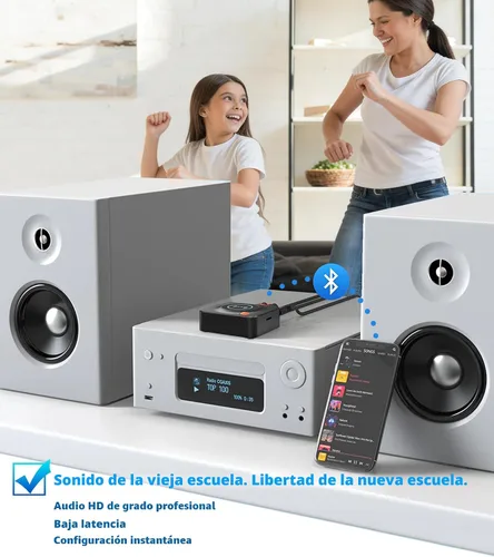 Vista 2 de Receptor Bluetooth para estéreo de casa, adaptador AUX RCA a Bluetooth para altavoces antiguos, receptor de audio inalámbrico NFC para sistema