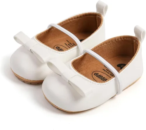 Vista 4 de Zapatos de bebé de primera calidad para niña, zapatos planos para caminar, suela suave, zapatos de princesa Mary Jane, zapatos de vestir de boda