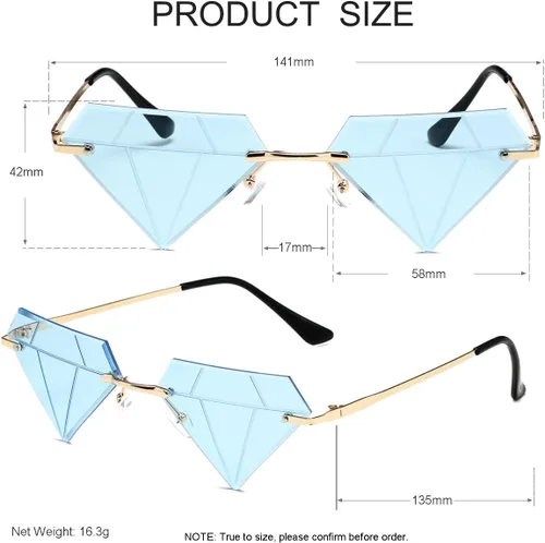 Vista 3 de JOVAKIT Gafas de sol triangulares con forma de diamante para mujeres y hombres, gafas de sol vintage sin montura retro para fiesta rave de Halloween