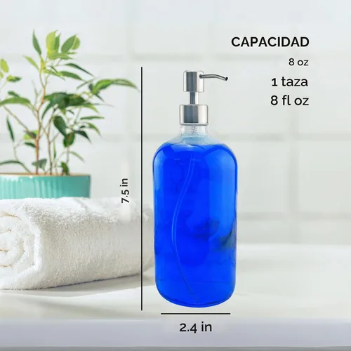Vista 6 de Cornucopia Brands Botellas de vidrio transparente de 8 onzas con bombas de loción de acero inoxidable (paquete de 4); dispensadores de bomba