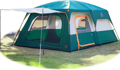 Vista 20 de KTT Extra Large Tent 8-10-12-14 Person(A),Family Cabin Tents,2 Rooms,3 Doors and 3 Windows with Mesh,Straight Wall,Waterproof,Double Layer,Big Tent