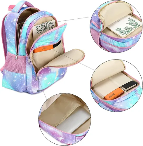Vista 7 de LOIDOU Mochila para niños y niñas mochila preescolar mochila escolar con caja de almuerzo Azul Patchwork L