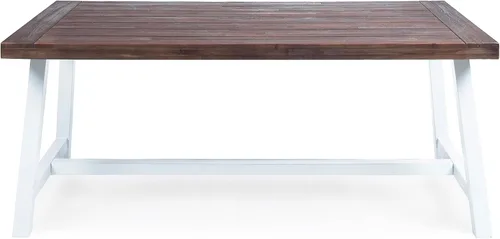 Vista 3 de Mesa de comedor de madera de chorro de arena marrón oscuro al aire libre con metal rústico blanco e