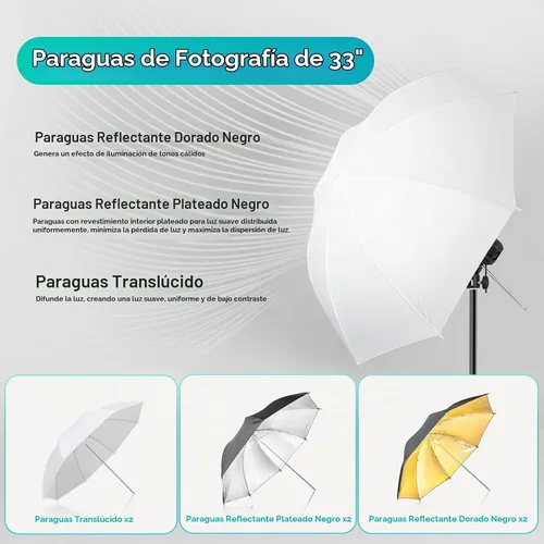 Vista 4 de EMART Kit de iluminación fotográfica de 6.5x10FT con soporte de fondo para Paraguas dorado/plata/blanco