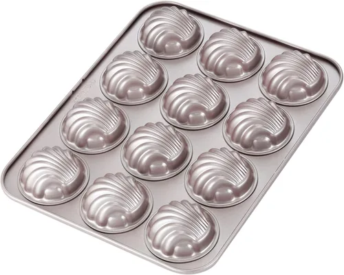 Vista 13 de CHEFMADE Juego de Moldes Mini para Pasteles Madeleine, 4 Piezas de 3 Pulgadas Antiadherentes con Forma de Concha Esférica Madeleine para Hornear
