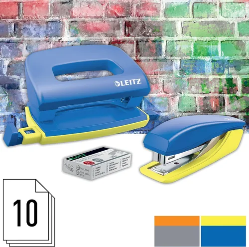Vista 6 de Leitz Mini grapadora y perforadora, grapadora o perforadora de hasta 10 hojas, incluye grapas, gama Urban Chic, azul, 55996032