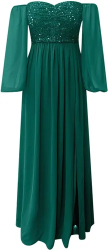 Vista 4 de Vestido bohemio para mujer, Brillante, Vestidos Fiesta cóctel, lentejuelas, fluido, largo, midi, cintura fruncida