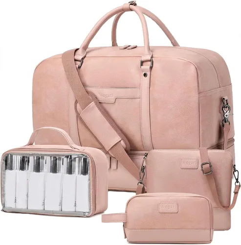 Vista 12 de Bolsa de fin de semana Wogarl para mujeres y hombres, bolsa grande de noche, bolsa de viaje de lona con compartimento para zapatos, bolsa de aseo