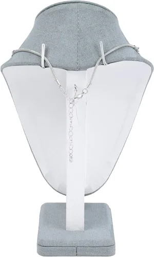 Vista 5 de MOOCA Busto de exhibición de collar de madera cubierta de lino, elegante maniquí de cadena de joyería para collares, 6 38 pulgadas de ancho x 4 18