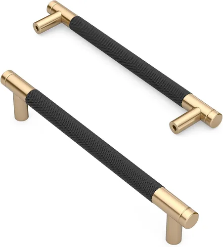 Vista 15 de Asidrama - Paquete de 10 tiradores para gabinete de 3 pulgadas (76mm) de color negro mate y bronce champán, manijas estriadas para gabinete