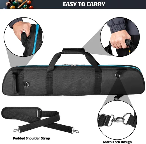 Vista 4 de GOBUROS Estuche para tacos de billar 2x2 con capacidad para 2 topes y 2 ejes, estuche suave para palos de billar con bolsillo frontal