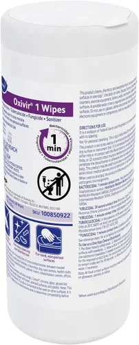 Vista 2 de Oxivir Diversey 1 toallitas desinfectantes, limpiador de peróxido de hidrógeno AHP, limpiador multisuperficie para uso doméstico y comercial