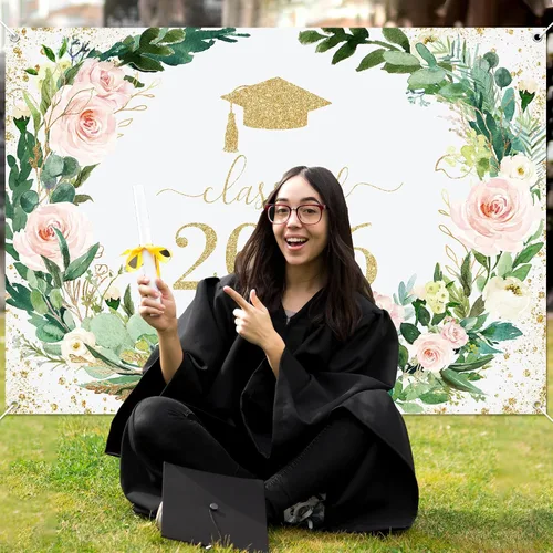 Vista 6 de Avezano Fondo floral de graduación guirnalda de flores decoraciones de fiesta de graduación 2026 Congrats Grad Class of 2026 Sesión de fotos fondo