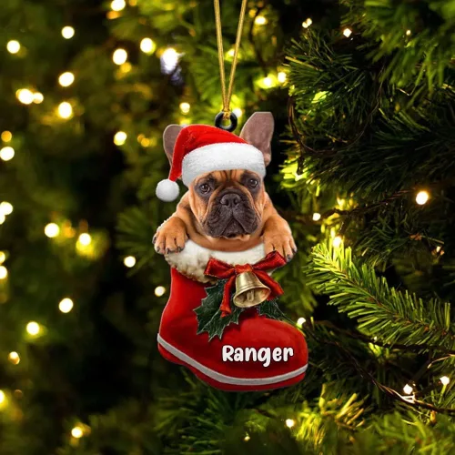 Vista 71 de Amantes de los perros de Navidad – Akita Inu Dog in Santa Boot Adorno de Navidad, adorno personalizado en forma 2D, adorno de Navidad, personaliza