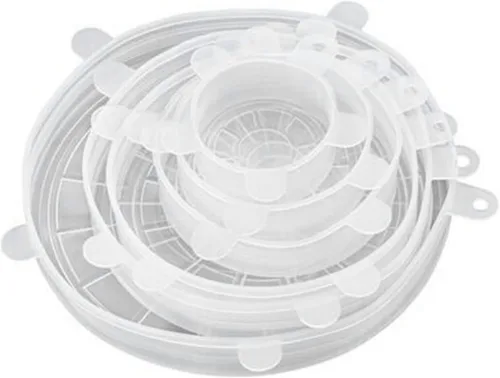 Vista 7 de 6 tapas elásticas de silicona, tapas redondas de silicona reutilizables resistentes a altas temperaturas, cubiertas de almacenamiento de alimentos