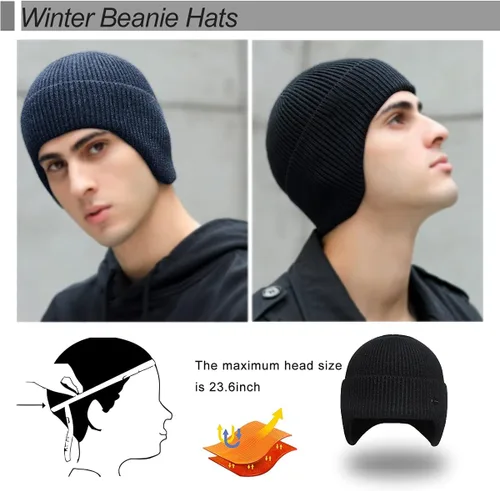 Vista 4 de Gorros de invierno para hombre, para exteriores, elásticos, de punto, con orejeras, resistentes al viento