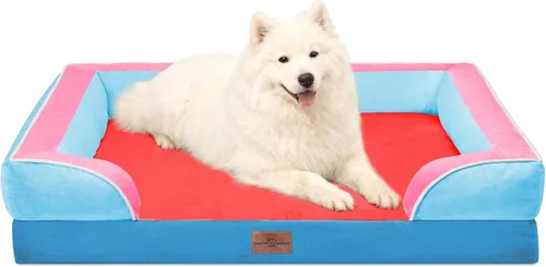 Vista 164 de Comfort Expression - Cama ortopédica para perros medianos, 28 x 19 pulgadas, cama impermeable y de apoyo de espuma con cojines removibles, sofá