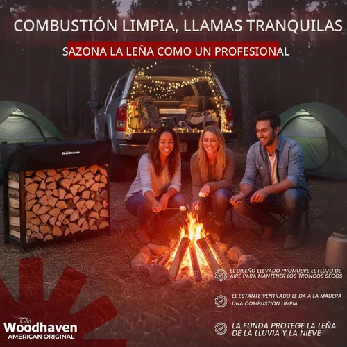 Vista 5 de The Woodhaven, estante de cuatro patas para leños con cubierta