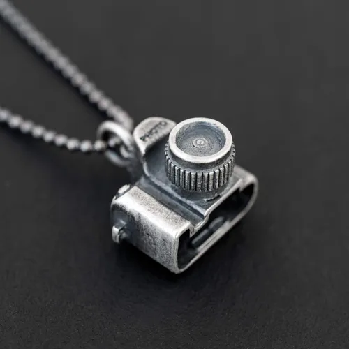 Vista 14 de Handmade Pendant Necklace Big sterling silver necklace on ball chain for men pendants necklace camera pendant necklace photographer necklace photo