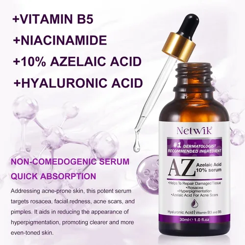 Vista 2 de Suero de ácido azelaico – Ácido azelaico 10% para tratamiento del acné – Cuidado rápido de la piel con rosácea – Alivio del enrojecimiento facial