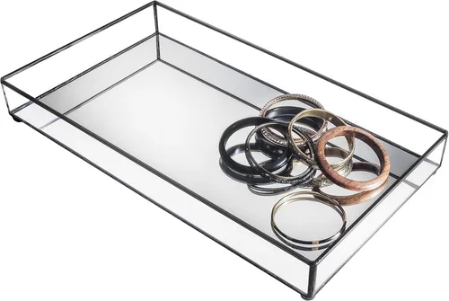 Vista 2 de J Devlin - Bandeja de cristal con espejo para tocador de baño, decoración TRA 108