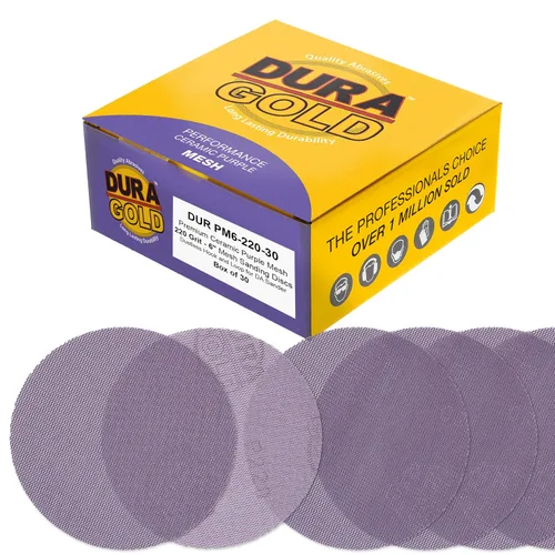 Vista 12 de Dura-Gold Discos de lijado de malla de cerámica púrpura de grano 80 de 6 pulgadas, caja de 30 – Papel de lija sin polvo con respaldo de gancho