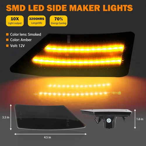Vista 2 de Luces LED de marcador lateral para Ford Ranger Lariat XL XLT 2019 2020 2021 2022 Ranger lente ahumada marcadores laterales negros lámpara