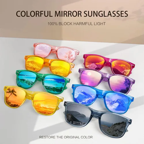 Vista 4 de Suministros para regalos de fiesta de colores neón Paquete de 8 gafas de sol unisex