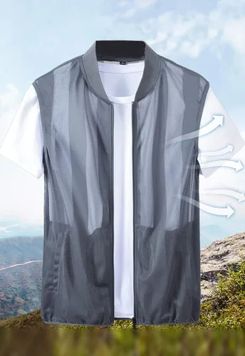 Vista 3 de Flygo Chaleco casual de verano para hombre, ligero, transpirable, malla transpirable y con cremallera
