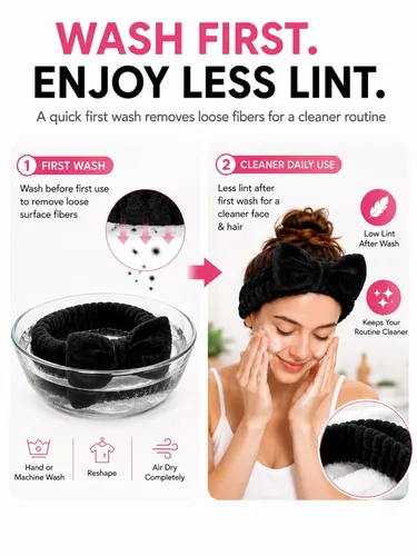 Vista 5 de Diadema para lavar la cara, 6 unidades (negro y gris) Pulseras de spa de secado rápido absorbente para la cara para mujer