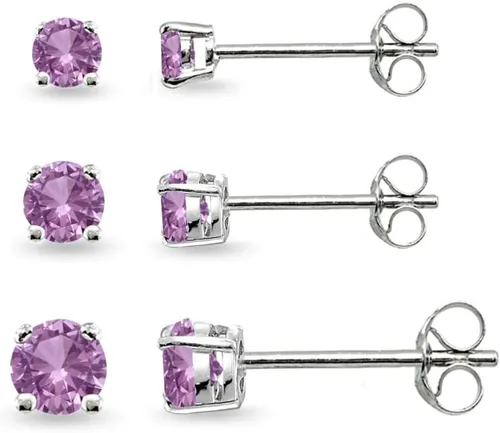 Vista 9 de Aretes de tuerca para mujer, aretes de piedra natal, piedra preciosa genuina o sintética, juego de aretes redondos de 0.118 a 0.197 pulgadas, juego