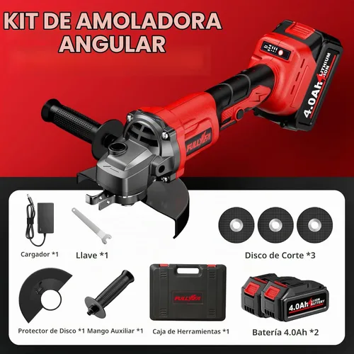 Vista 7 de FULLYEA Kit de amoladora angular inalámbrica, amoladoras angulares de potencia de 4-1/2 pulgadas con 2 baterías de 4.0 Ah y motor sin escobillas