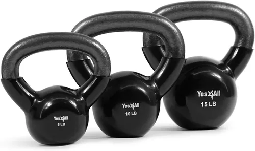 Vista 14 de Yes4All - Juego de pesas rusas recubiertas de vinilo, set combinado para entrenamiento corporal completo, fuerza de agarre, flexiones y ejercicios