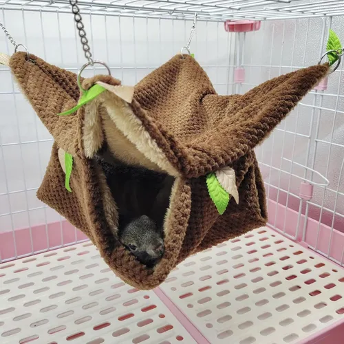 Vista 9 de Hamaca de animales pequeños, hamaca colgante de hámster y túnel de cama cálida jaula de nido para colgar túnel y hamaca para planeador de azúcar