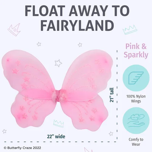 Vista 4 de Butterfly Craze Alas de hadas para niñas con varitas y diademas – Paquete de 6, disfraces y disfraz para niños de 3 años en adelante, estos